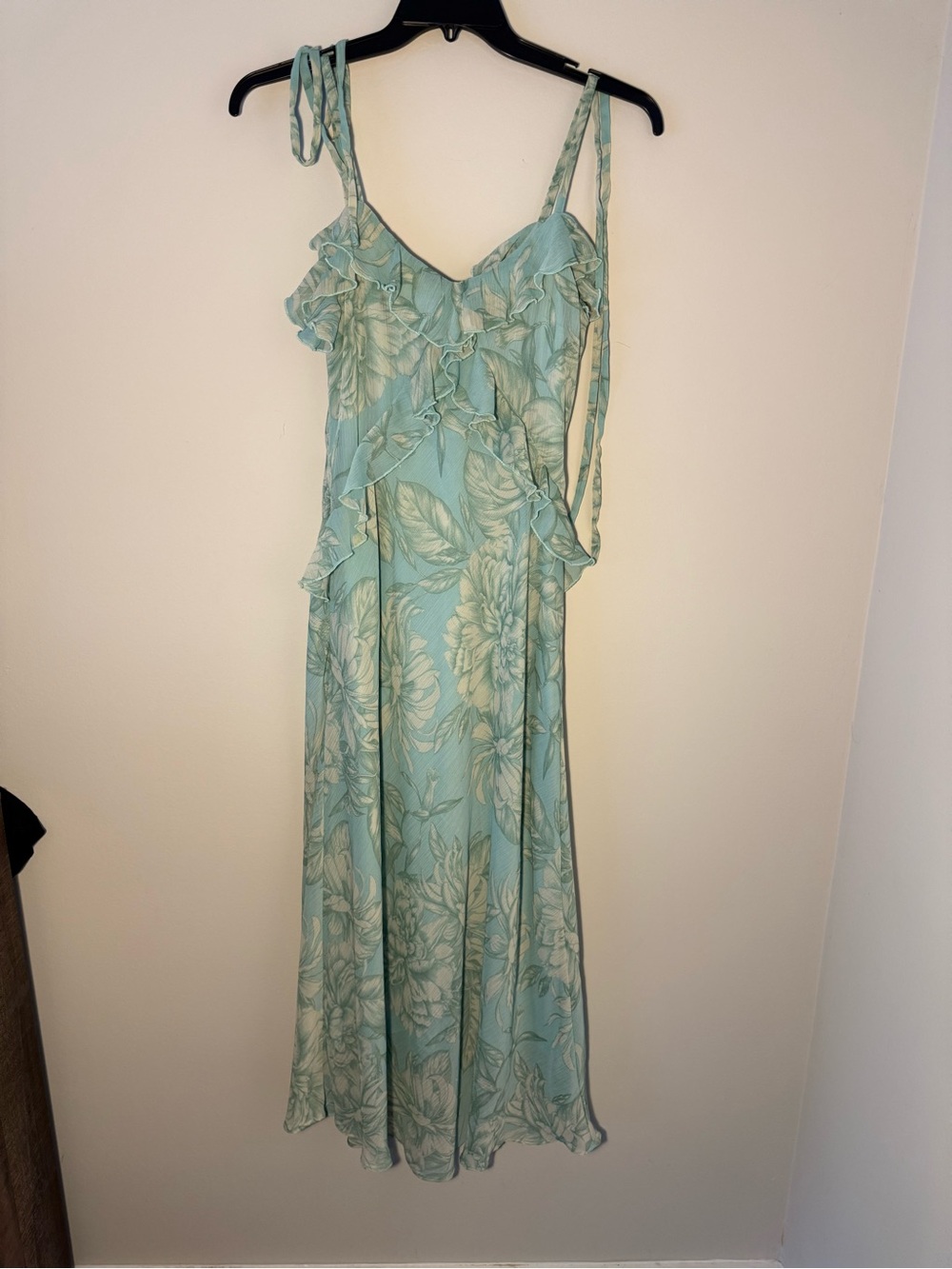 Taylor Seafoam Floral Ruffle Maxi Dress